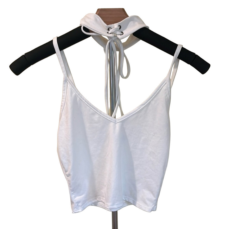 WHITE FASHION NOVA NECK TIE CROP CAMI TOP